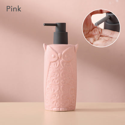 Off white Ceramic Soap Dispenser, Liquid Bathroom Bottle, Owl Design, Refillable Reusable Lotion Pump for Bathroom Kitchen, 480ml/16.23oz