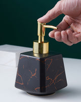 Cute Ceramic Soap Dispenser, Marble Texture Pottery Shampoo Lotion Bottle, 350ml