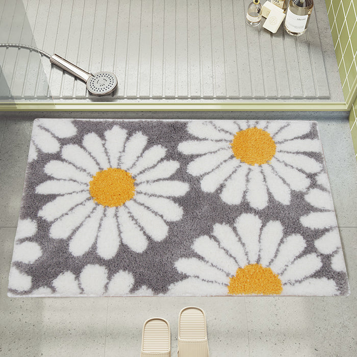 Feblilac Cute Daisy Bath Mat, Black/Purple/Red/Yellow/Green Floral Bathroom Rug, 16"x24" Soft Plush Water-Absorbent,  Anti Slip Toilet Mat, Soft Thick Bathroom Carpet, Art Bathroom Mats, Best Bath Rugs, Hot Shower Mat Non Slip, Toilet Rug