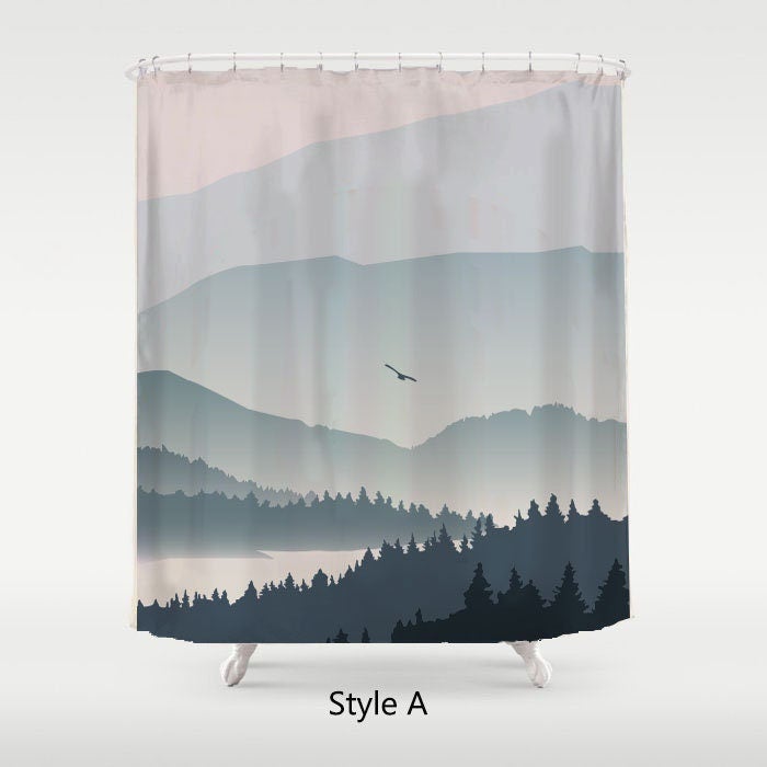 Blue Mountain and Bird Shower Curtain