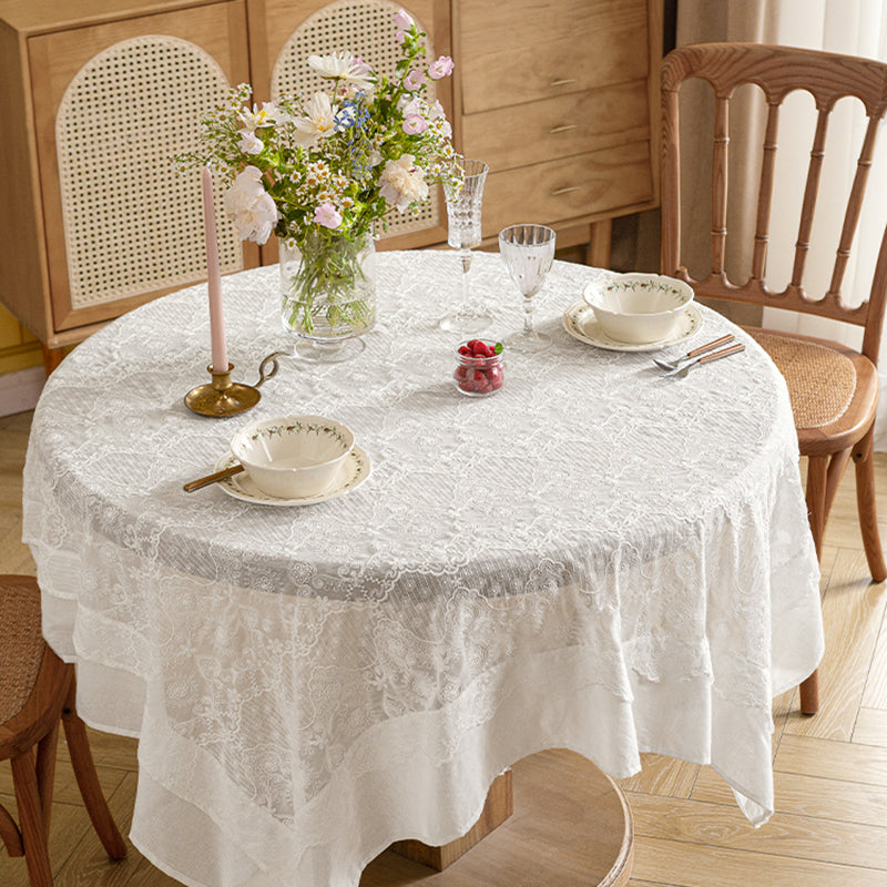 Mona French white lace tablecloth art high-end round table dessert table tablecloth photo atmosphere tablecloth