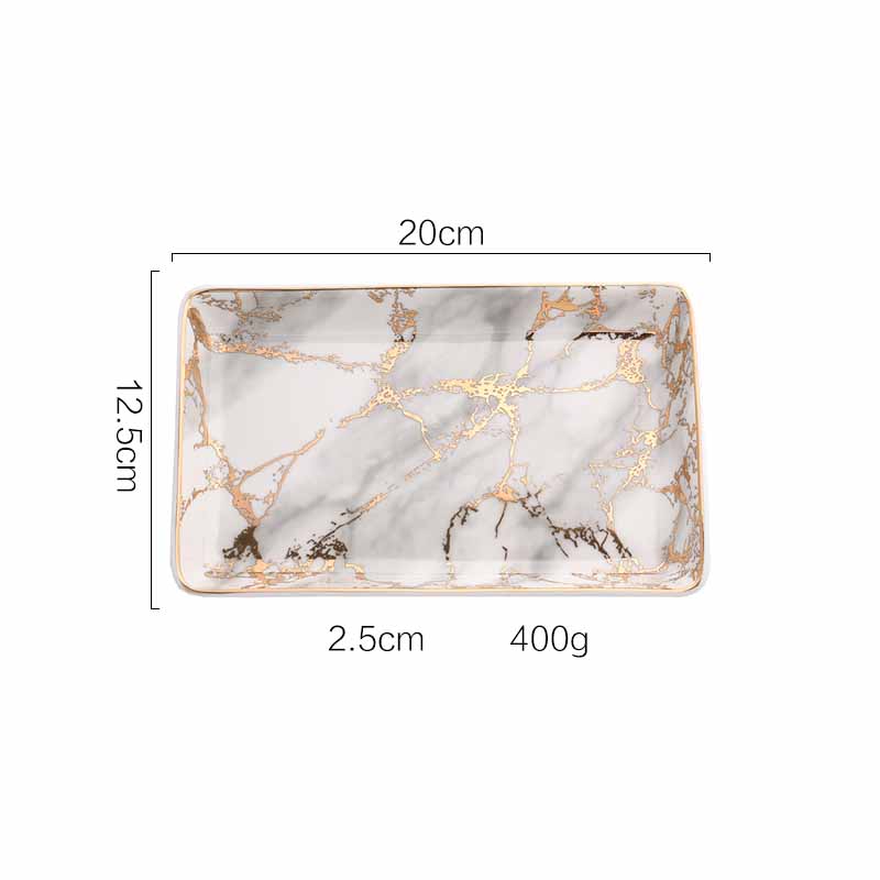 Nordic Style Marbling Rectangle Overglaze Color Ceramic Tray 5"x4" and 8"x5", Service Plate, Jewelry Tray, Decoration Tray