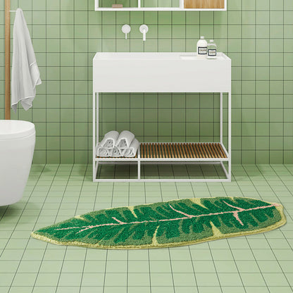 Tufting Leaf Bath Mat, Cute Green Bathroom Rug, Plants Bathroom Rugs, Gift for Nature Lover
