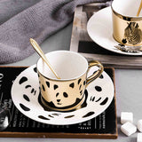 Reflection Ceramic Coffee Cup, European Electroplated Mirror Coffee Cup and Saucer Set