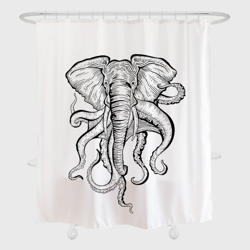 Squid Elephant White Shower Curtain