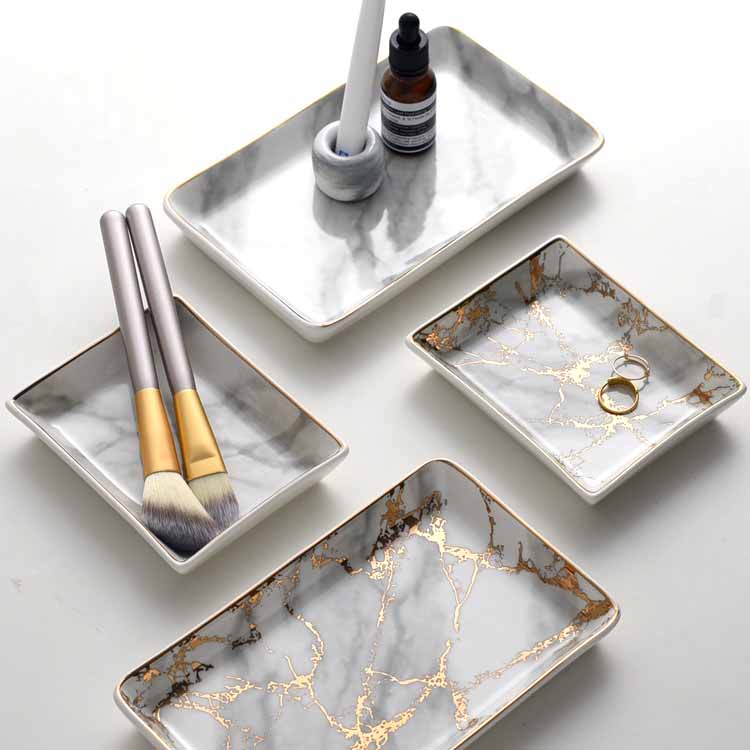 Nordic Style Marbling Rectangle Overglaze Color Ceramic Tray 5"x4" and 8"x5", Service Plate, Jewelry Tray, Decoration Tray