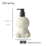 Off white Ceramic Soap Dispenser, Liquid Bathroom Bottle, Blue Robot-Cat, Refillable Reusable Lotion Pump for Bathroom Kitchen, 500ml/16.9oz