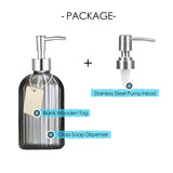 Gray Glass Soap Dispenser, Simple Lines Pump Bottle, 420ml/14.07 oz