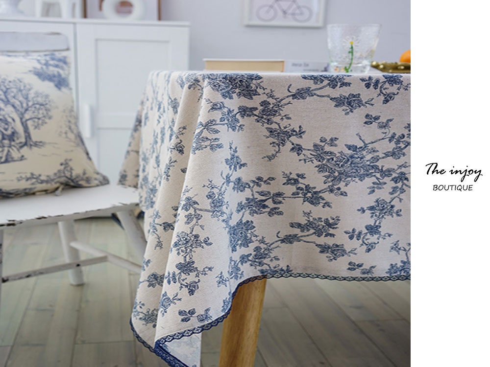 Blue Floral Pattern Tablecloth