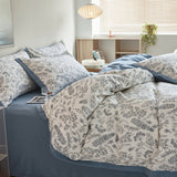 Autumn/Winter Blue leaves Floral Class A Washable Double Yarn Cotton/Linen Duvet Cover Four-Piece Bedding Set