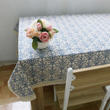 Blue White Lace Brim Table Cover