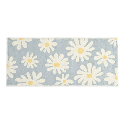 Feblilac White Daisy Green and Blue Ground Bedroom Mat, Red Flower Runner, Soft Plush Water-Absorbent  Multiple Sized Floral Anti Slip Bedroom Rug, Soft Thick Bedroom Carpet, Art Bedroom Mats, Best bedroom Rugs, Hot bedroom Mat Non Slip