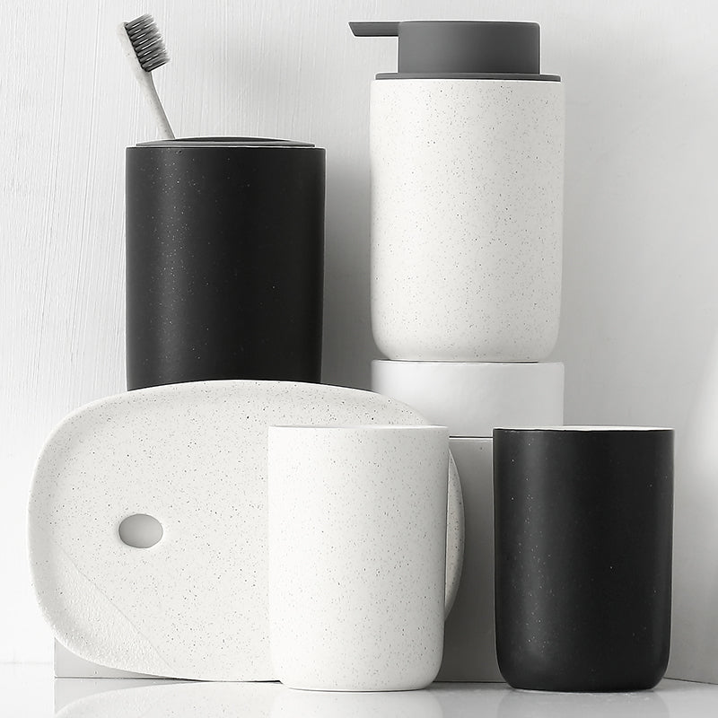Black and White Bathroom Dispenser Mug Set