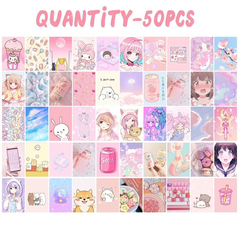 50Pcs Pastel Kawaii  Cute Aesthetic Wall Collage