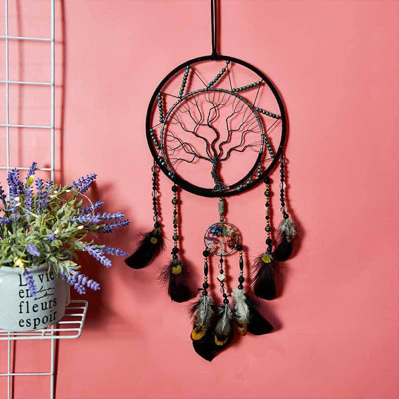 "Tree of Life" Black Feather Dream Catcher