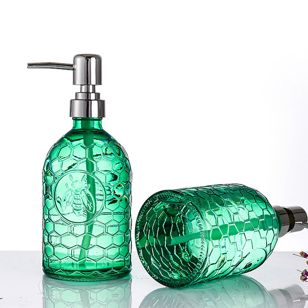 Glass Soap Dispenser, Green Rooster Pump Bottle, 500ml/17.6 oz