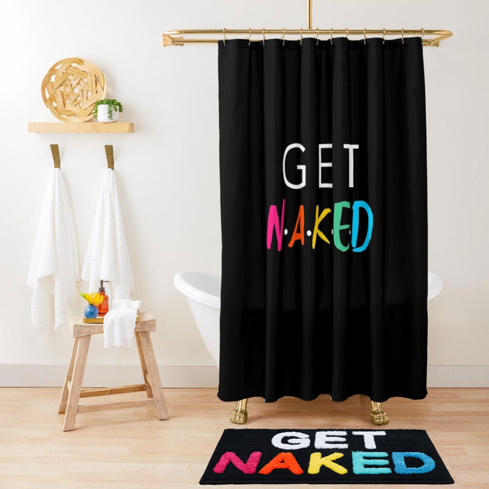 Feblilac Colorful Get Naked Black Ground Shower Curtain with Hooks, Multiple Sized Blue Bathroom Curtains with Ring, Unique Bathroom décor, Quotation Shower Curtain, Customized Shower Curtains, Extra Long Shower Curtain