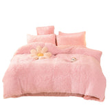 Solid Color Poly Mink Flannel Puffy Duvet Cover Bedding Set