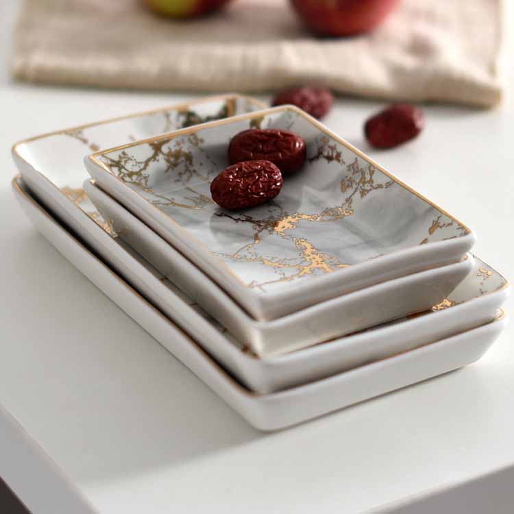 Nordic Style Marbling Rectangle Overglaze Color Ceramic Tray 5"x4" and 8"x5", Service Plate, Jewelry Tray, Decoration Tray