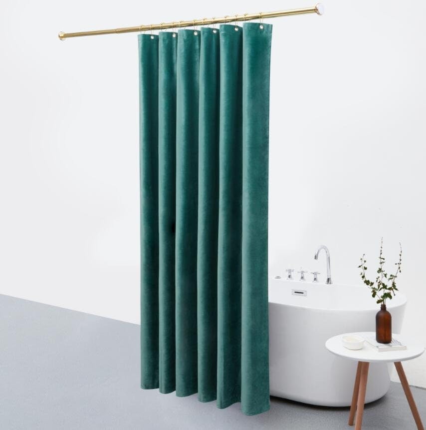 Gray Green Velvet Shower Curtain