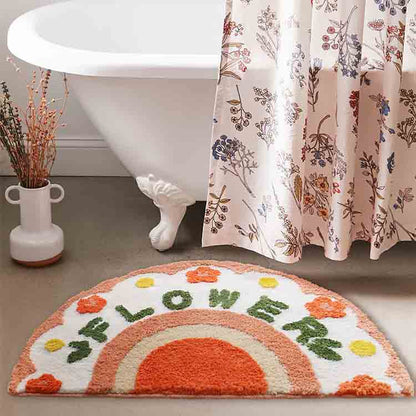 Pink and White Flower Semicircle Bath Mat