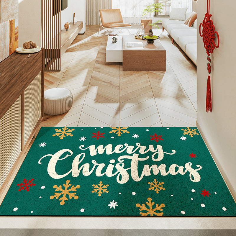 Feblilac Green Merry Christmas and Snow PVC Coil Door Mat