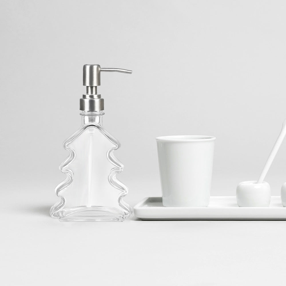 Clear Glass Soap Dispenser, Pine Tree Shape Pump Bottle, 250ml/8.8 oz
