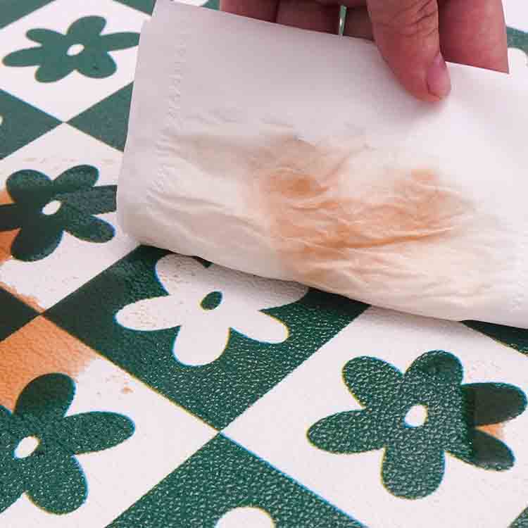 Feblilac Green White Checkerboard and Bear PVC Leather Kitchen Mat