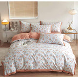 Autumn/Winter Red and Blue Little Flowers Class A Washable Double Yarn Cotton/Linen Duvet Cover Four-Piece Bedding Set