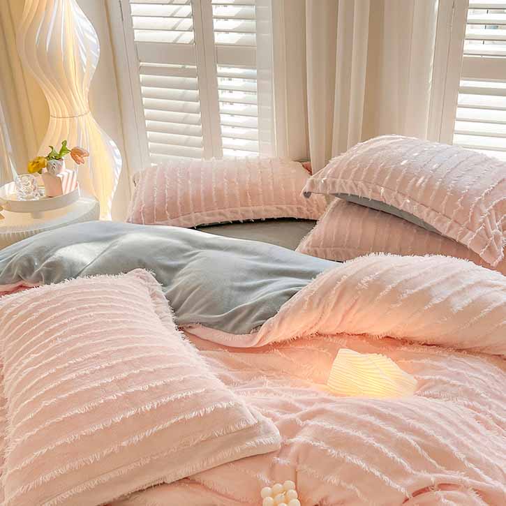 Poly Tassels Match Colors Milk Cashmere Flannel Duvet Cover Bedding Set