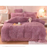 Solid Color Poly Mink Flannel Puffy Duvet Cover Bedding Set