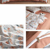 Autumn/Winter Red and Blue Little Flowers Class A Washable Double Yarn Cotton/Linen Duvet Cover Four-Piece Bedding Set