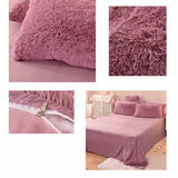 Solid Color Poly Mink Flannel Puffy Duvet Cover Bedding Set