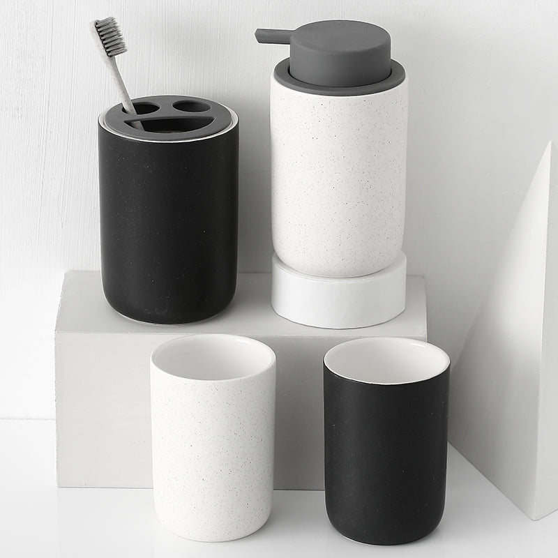 Black and White Bathroom Dispenser Mug Set