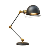 1 Bulb Dome Task Light Industrial Black Finish Metallic Table Lamp with Ring Detail and Swing Arm, 6.5"/8" Width