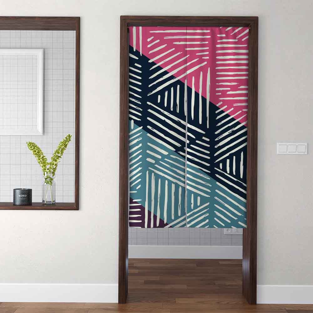 Feblilac Pink Blue Stripe and Line Art Door Curtain