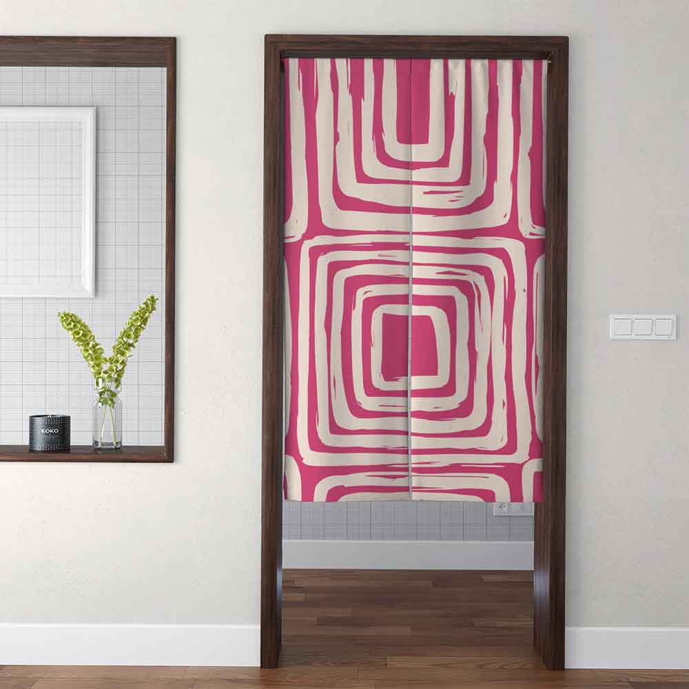 Feblilac Pink Ground Circular Shaped Line Art Door Curtain