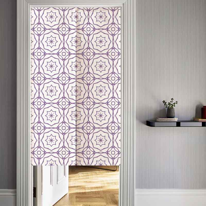 Feblilac Purple Flower Shaped White Ground Door Curtain