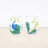 Peacock Stemless Wine Glasses Set （2 PCS tumbler peacock cup）