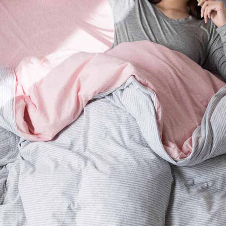 Pink/Grey Yarn-Dyed Stripe Knit Fabric Bedding Set Cotton Duvet Cover Bedding Set