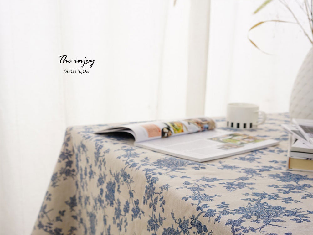 Blue Floral Pattern Tablecloth