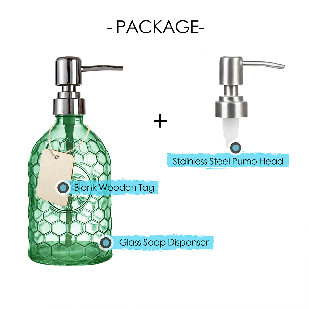 Glass Soap Dispenser, Green Rooster Pump Bottle, 500ml/17.6 oz