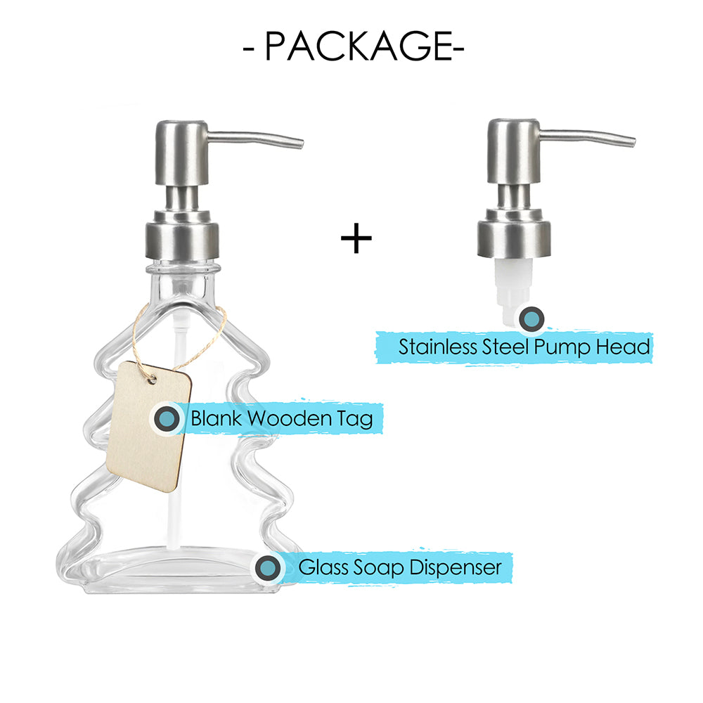 Clear Glass Soap Dispenser, Pine Tree Shape Pump Bottle, 250ml/8.8 oz