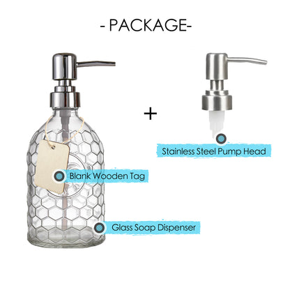 Clear Glass Soap Dispenser, Rooster Pump Bottle for Bathroom and Kitchen, 17.6 Oz/500ml