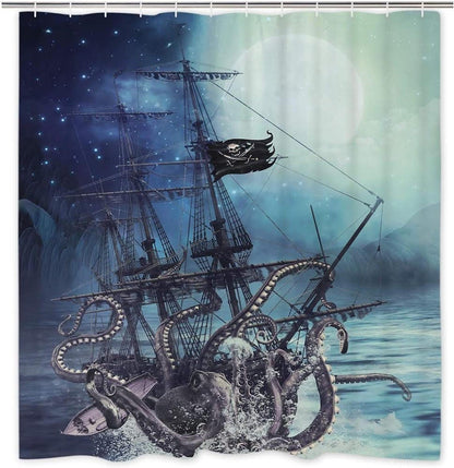 Kraken attack nautical pirate ship shower curtain
