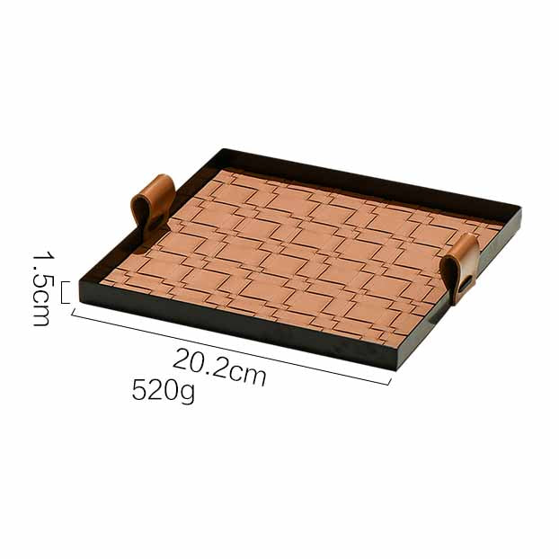 Nordic Style Light Luxury Art Woven Leather Iron Tray Cream/Brown, Jewelry Tray, Decoration Tray