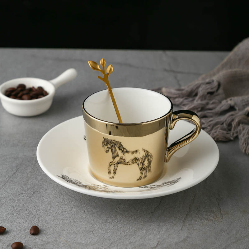 Reflection Ceramic Coffee Cup, European Electroplated Mirror Coffee Cup and Saucer Set