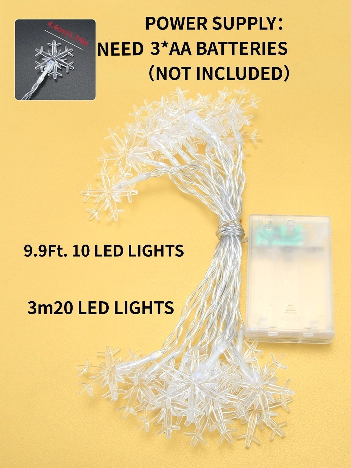 Christmas String Light with 20pcs Snowflake Shaped Bulb 1pc - Novelty Lighting