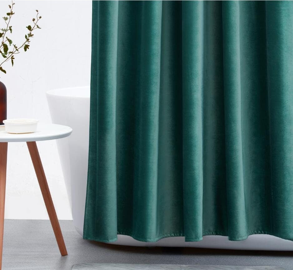 Gray Green Velvet Shower Curtain