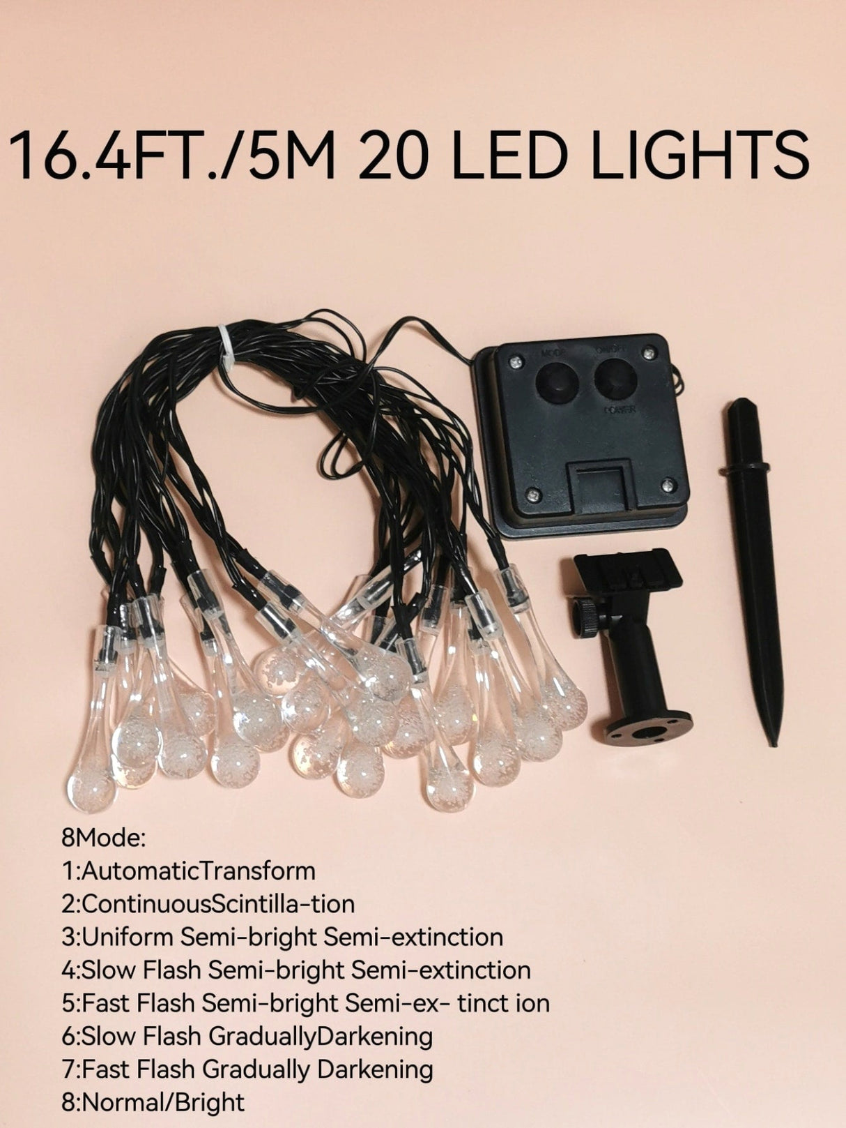 20 Led 5M Waterdrop Solar String Light - Outdoor Lighting